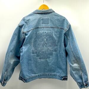 VINTAGE THREE RIVERS 80s DENIM JEANS DISTRESSED LOS VEGAS JACKET MENS SIZE XL